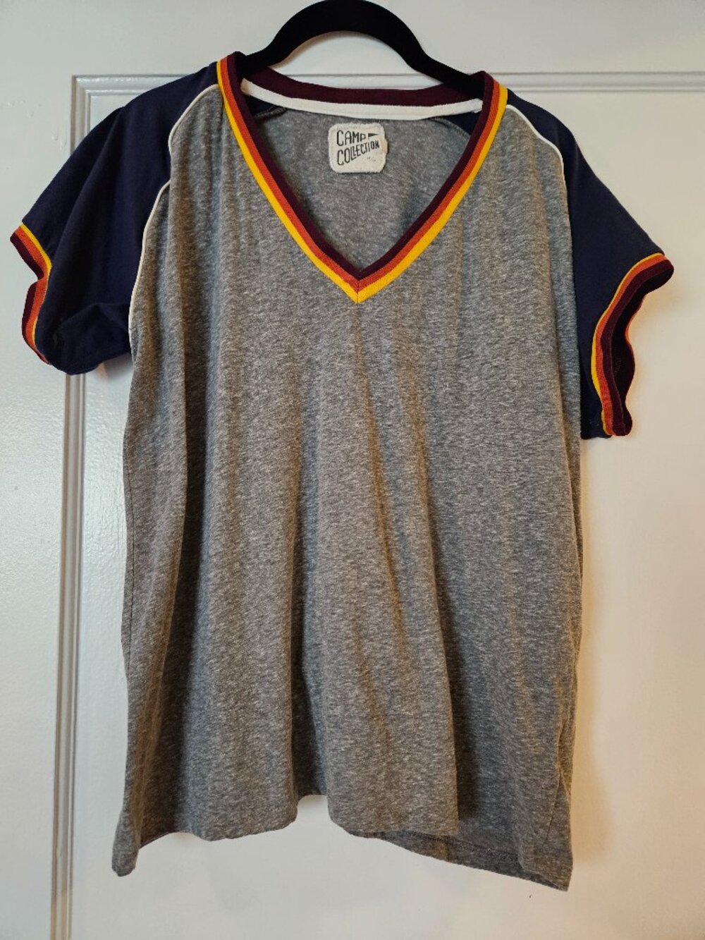 Camp Collection 80's Retro Ringer V-Neck Tee XL